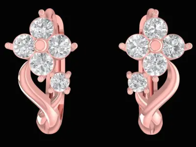 Elegant Floral Diamond Earrings Jewelry 2428 3D print model