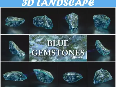 Low poly Blue Gemstone Pack 200115 Low-poly 3D model