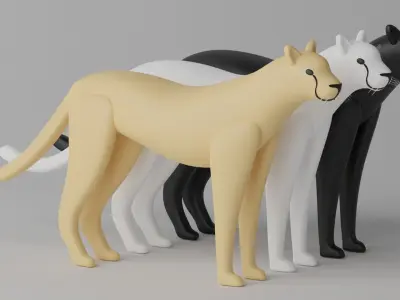 Cartoon Cheetah Black Panther Snow Leopard 1 3D model