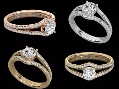 Luxury Double Row Split Pave Solitaire Diamond Ring CAD 3D print model