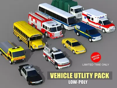 Utility Vehicles Pack High Quality Low-poly 3D model