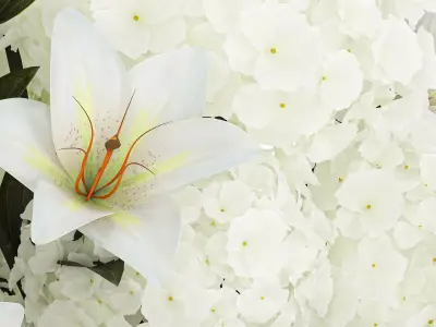 Festive bouquet in a glass vase with white hydrangea lilies 602 3D model