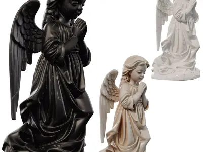 Praying Angel Girl Sculpture Standing Devotion Pose Low-poly 3D model