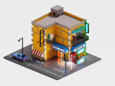 Voxel Building Low-poly 3D model