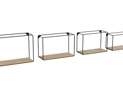 Set Of 4 Shelves Mango Wood Black Low-poly 3D model