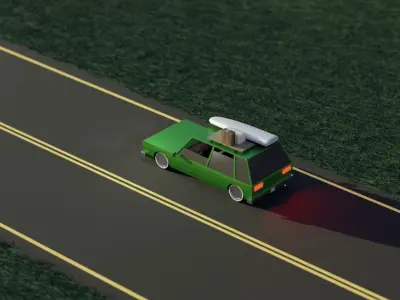 Low Poly Station Wagon Road Trip Low-poly 3D model