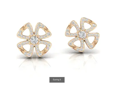 Collection 13 clover ring with diamonds 3D Model Pack