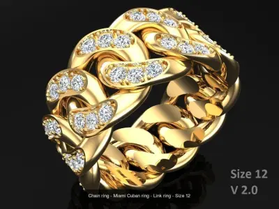 Chain ring - Miami Cuban ring - Link ring - Size 6 - 12 3D Model Pack