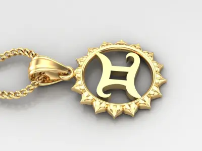 Sun Gemini Light Gold Pendant Version 7 3D print model