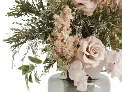 flowers plant in a bouquet glass vase 66 3D model