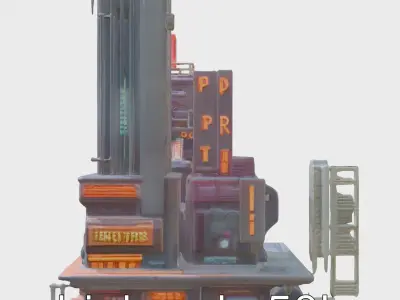 Cyberpunk Skyscraper Neon Signs Night Scene Low-poly 3D model