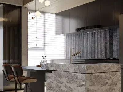 Modern living room dining room interior scenes  3D model