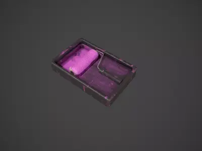 Paint Roller and Tray - Pink Paint Low-poly 3D model
