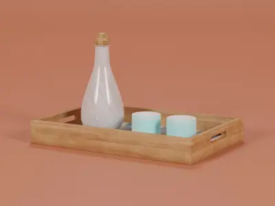 Minimalist wood serving tray Low-poly 3D model