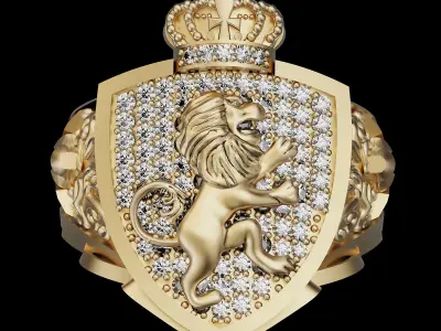 Lion ring silver gold sterling printable jewelry 3D model 3D print model purchase