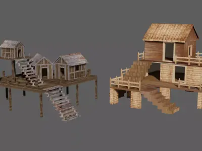 Old wooden shack Low-poly 3D model