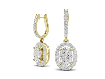Oval Diamond Drop Earrings with Bali 3D print model