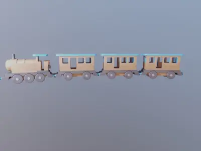 WOODEN LITTLE TRAIN and CARRIAGES BUNDLE - RogueFilmProductions Low-poly 3D model