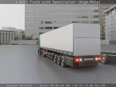 3-AXIS Truck with Semitrailer High-Poly Version 3D model