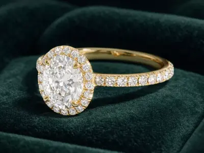 2ct Oval Halo Diamond Engagement Ring Yellow Gold 3D Model 3D print model