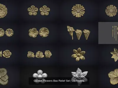 Garden Flowers Bas Relief Set 3D Model Collection