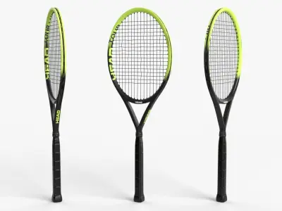 Collection of tennis rackets and balls Low-poly 3D model