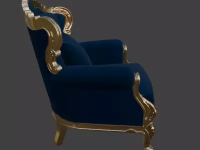 Luxury Navy Wingback Armchair 3D model