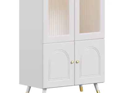 Cabinet Included White Closed Back Wooden Standard Bookcase 3 3D model