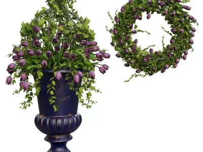 Vase with tulips and a wreath of tulips 02 3D model
