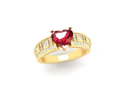 Romantic Heart Cut Gemstone Baguette Diamond Ring for Women 482 3D print model