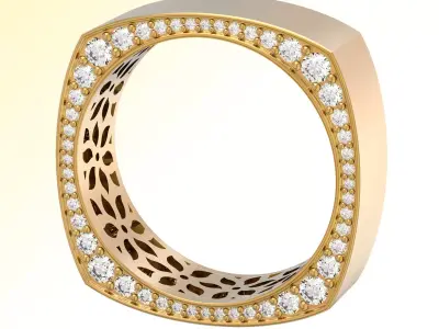 Square Frame Luxury Diamond Ring Unisex Couple Matching Set 3D print model