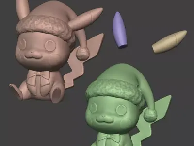 Pikachu Xmas Chibi Easy Print Pokemon Fanart 3D print model