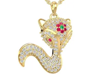Luxury Fox Pendant with Pave Diamonds Jewelry  1749 3D print model