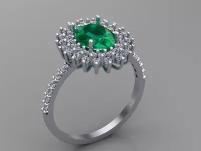 Oval Gem Ring with Double Brilliant Halo 3D print model