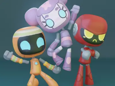 Cute Robots Full Pack Low-poly 3D model