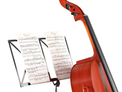 Wooden Cello made of wood with stand and music 3D model