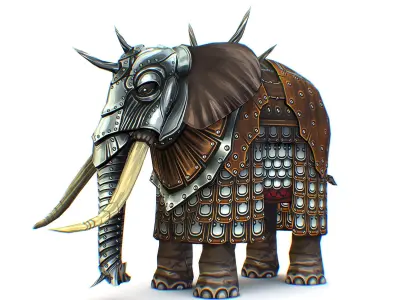 Indian Battle Elephant Heavy Armor Low-poly 3D model