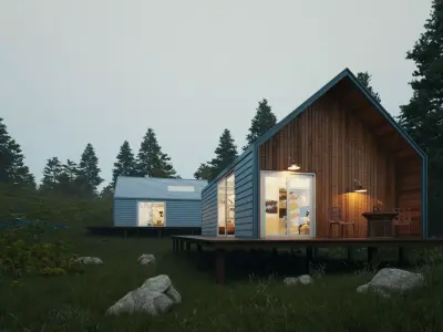 Modern Wooden Cabin House in Forest Exterior 3D Model Low-poly 3D model