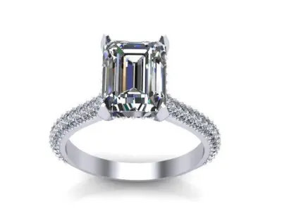 Emerald cut Diamond classic ring 1 3D print model