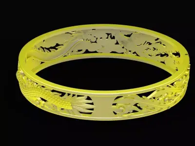 24k Chinese Oriental Dragon Phoenix Openwork Bangle 72a 3D print model