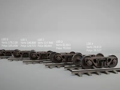 Railway Freight Bogie 18-100 Game ready Low-poly 3D model