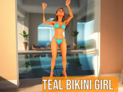 Teal Bikini Girl model pack Low-poly 3D model
