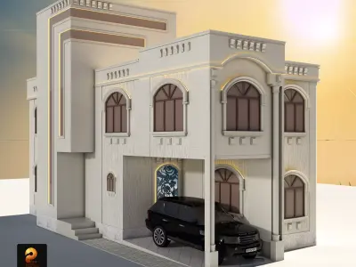 villa house with car parked 3D model