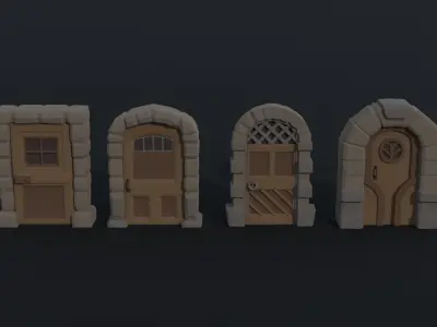 Cartoon fantasy door Polygonal Style Low-poly 3D model