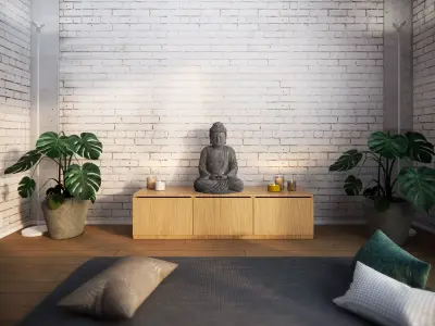 Meditation Room Interior Scene 3D model