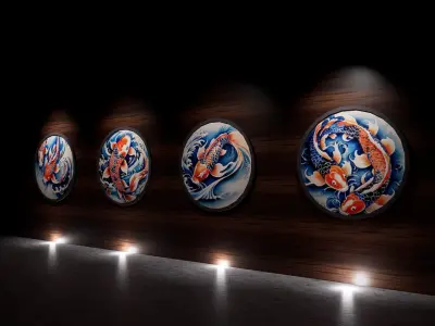 4 Old Japan Koi Pictures  3D model