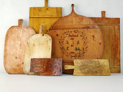 Antique Cutting Boards and Knife 3D model