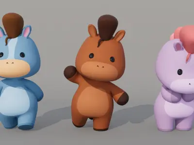 Rigged Cartoon Horse Low-poly 3D model