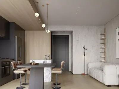 Modern living room dining room interior scenes  3D model