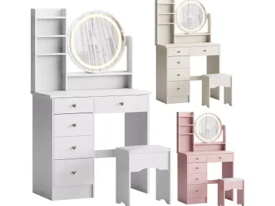 Ensemble coiffeuse avec tabouret et miroir Willodine 3D model